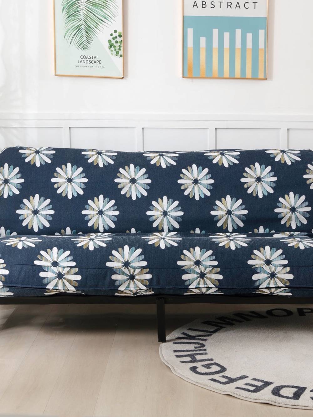 Navy Daisy Futon Cover - Floral Pattern